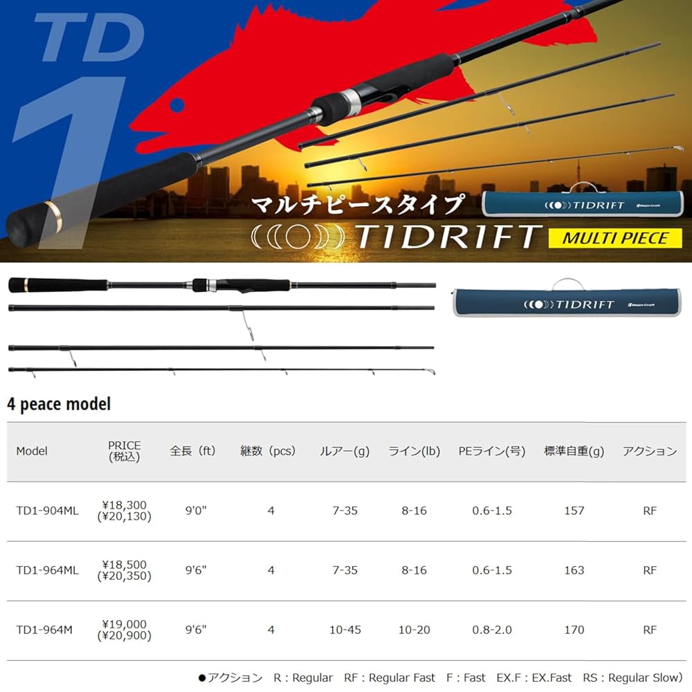 メジャークラフト タイドリフト 1G 4ピースモデル TD1-964M ロッド Major Craft メジャークラフト タイドリフト 1G 4ピースモデル